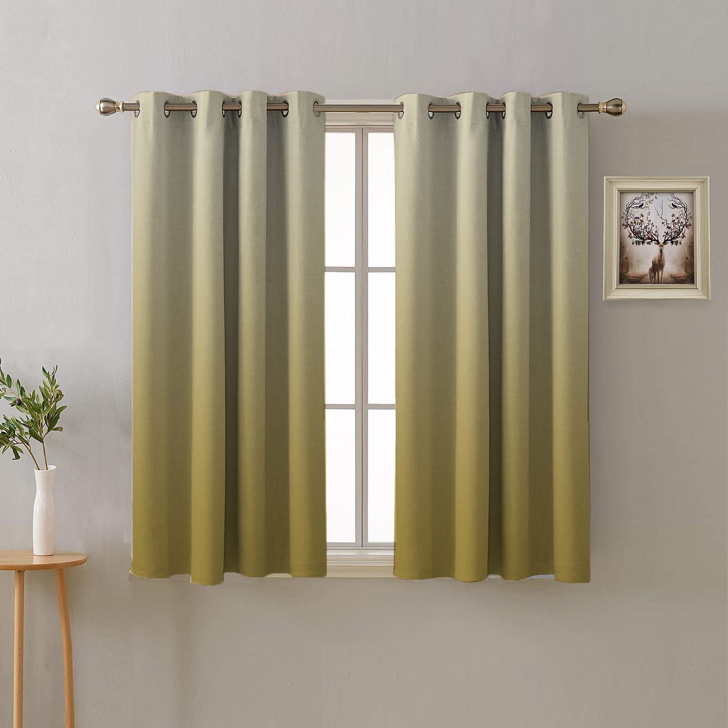 SPACES DRAPE STORY Polyester Room Darkening Curtain, Ombre Digital Print, Set Of 2-5Ft Grommet Opaque Window Curtains (Beige/Sand) - Dsombre13