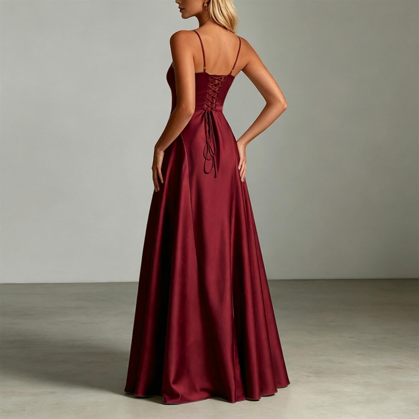Vestidos de baile para mujer, de satén, vestido de dama de honor, largo, vestido de noche, cuello en V, de satén, vestido de cóctel, vestido de noche, vestido de fiesta