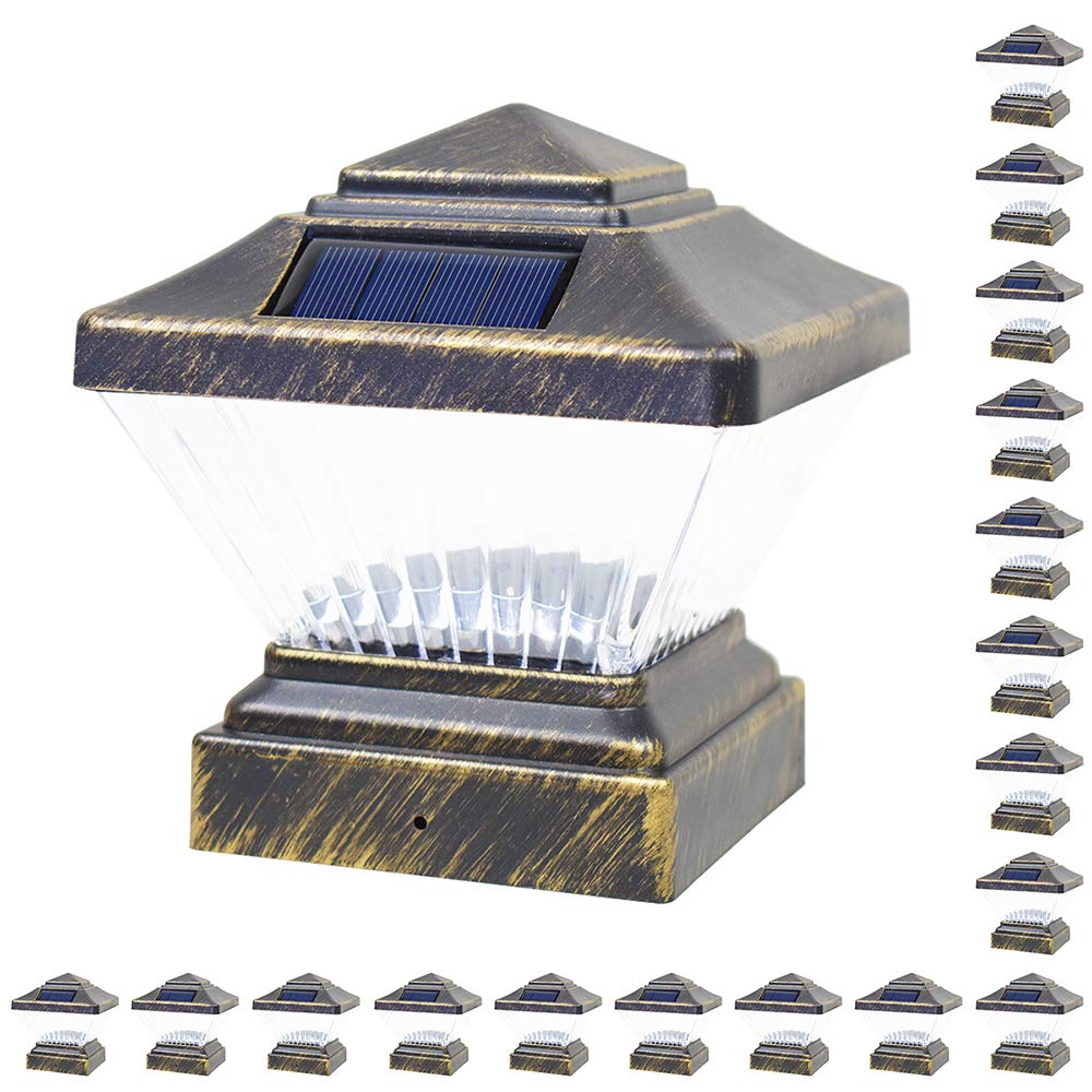 18 Pack Vintage Bronze Garden 4 x 4 Solar LED Post Deck Cap Square Fence Light Landscape Lamp Lawn PVC Vinyl Wood