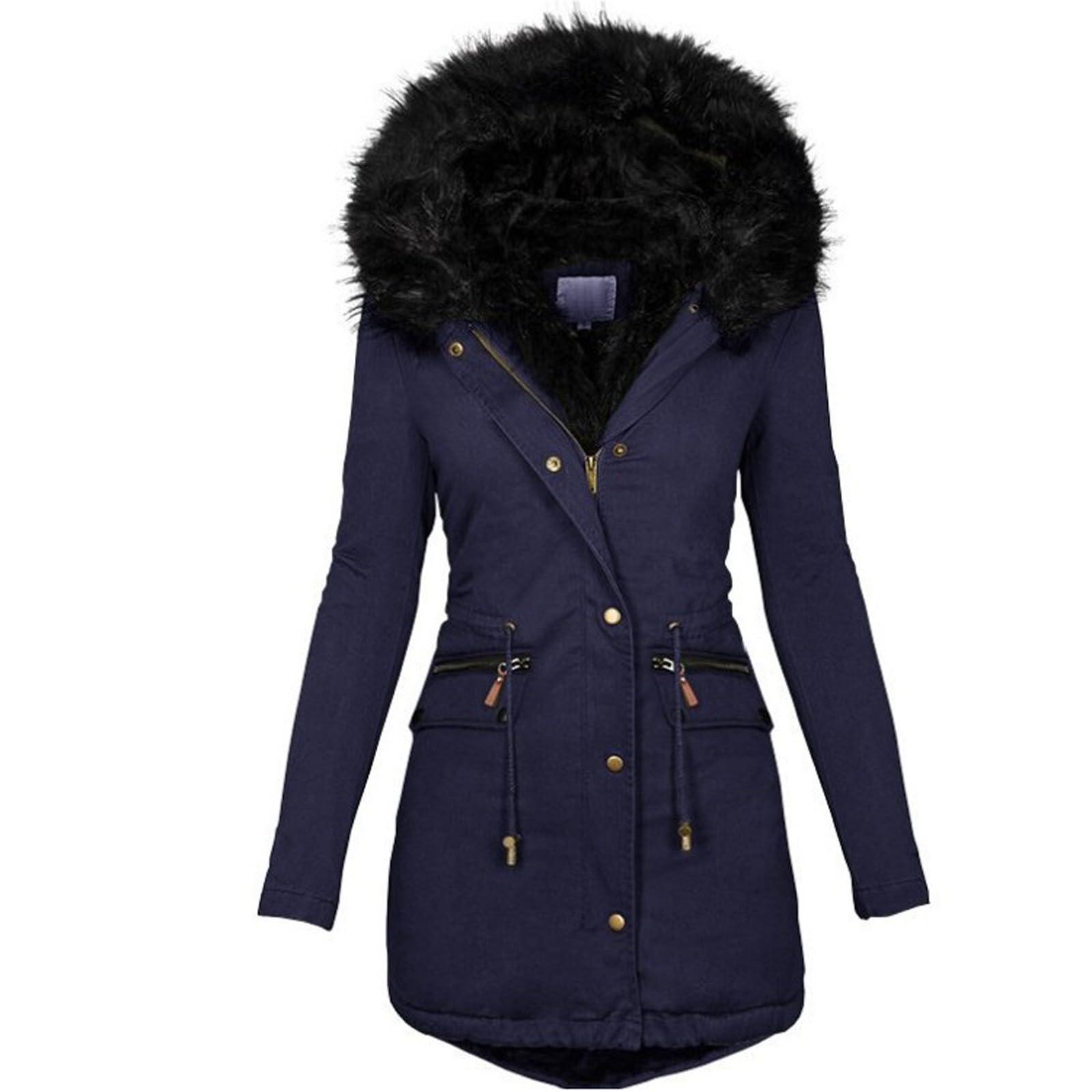 Generisch Damen Winterjacke Jacke Winter Kapuze mit Kordelzug Warm Gefüttert Winddicht Outdoor Wasserabweisend Softshell Warme Jacke Frauen (XS-5XL)
