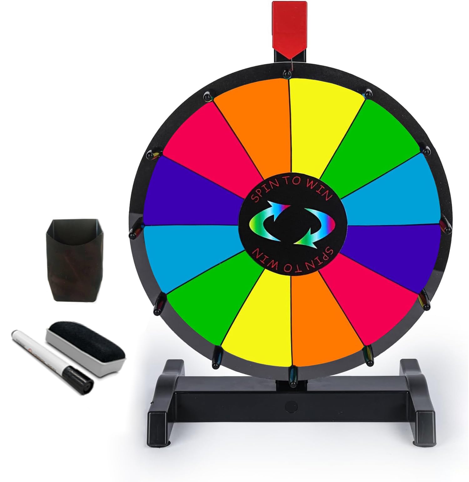 Hooomyai 12" Tabletop Spinning Prize Wheel 12 Slots Heavy Duty Editable Spinning Wheel with Dry Erase Markers & Eraser for Fortune Spin Game Tradeshow Carnival