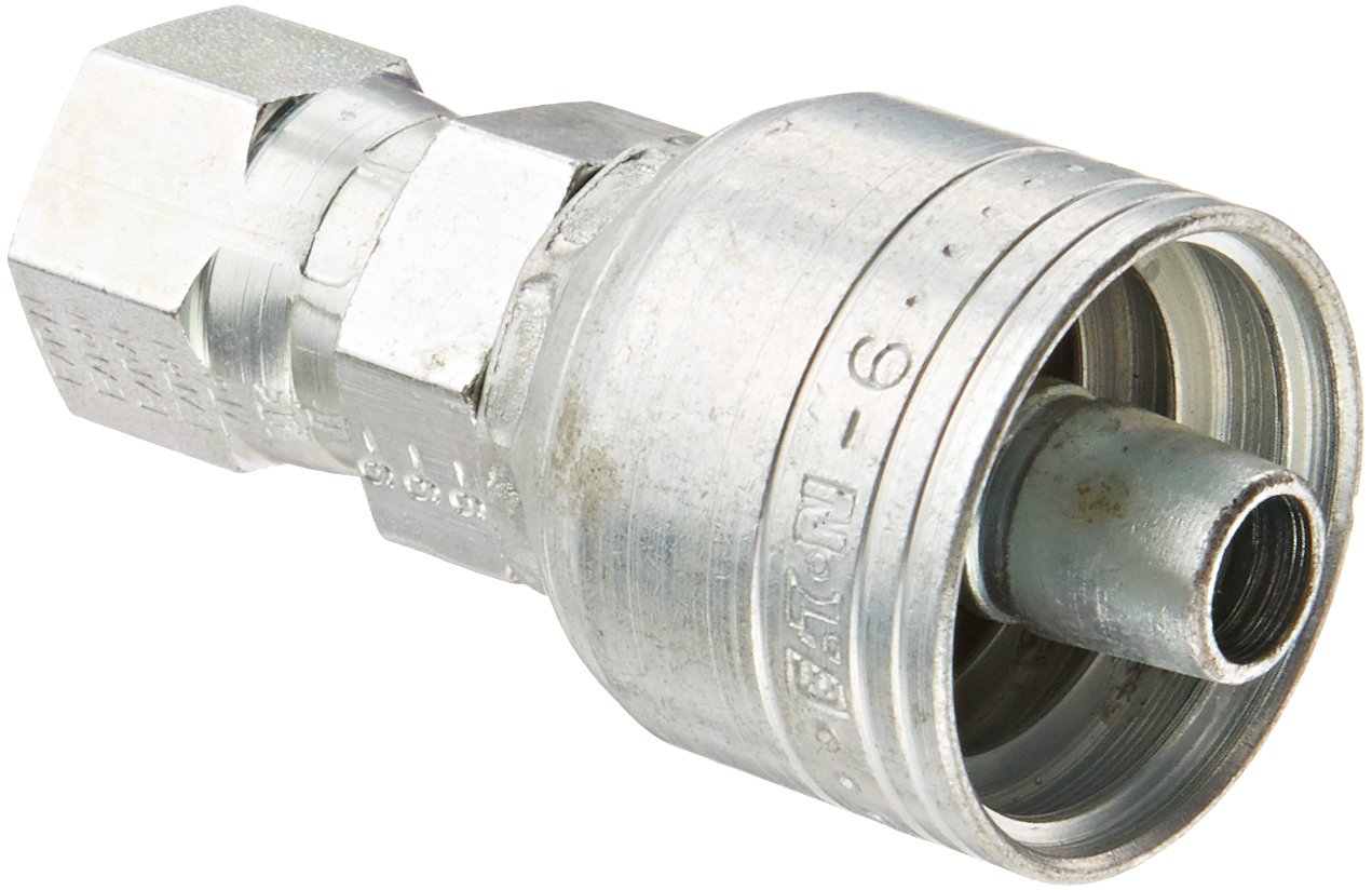 Aeroquip 1AA5FJ6 Carbon Steel Global TTC (Thru the Cover) Crimp Hose Fitting Female JIC Swivel, Straight, 3/8 Hose ID, 1/2 - 20 Thread