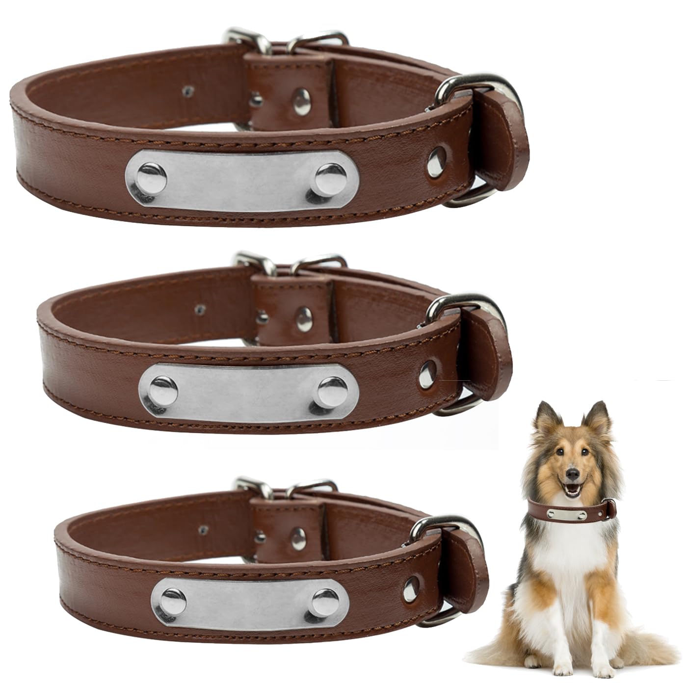 MUNSKT - Collar de cuero personalizado para perro, collares de cuero acolchado suave con placa de nombre grabada personalizada y hebilla de aleación ajustable para perros pequeños, medianos y grandes