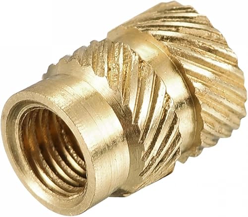 Miniatura 4 de uxcell Tuerca de inserción moleteada M4 x 0.315 in L x 0.236 in OD rosca hembra tuerca de inserción de latón 30 piezas