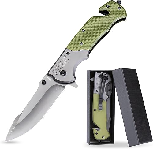 Hatrood Cuchillo de bolsillo plegable, cuchillos de bolsillo con mango G10, cuchillo de bolsillo de hoja afilada para hombres, camping, caza,