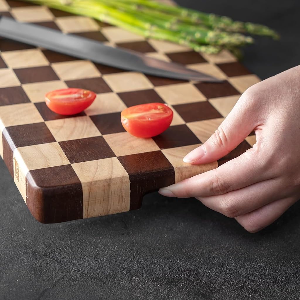 Planche À Découper En Bois, Planche À Découper En Bois Avec Motif En Damier, Planche À Fromage, Convient Pour Couper La Viande, Trancher, Planches De Service Pour Les Fruits(34 * 24 * 2.5cm)