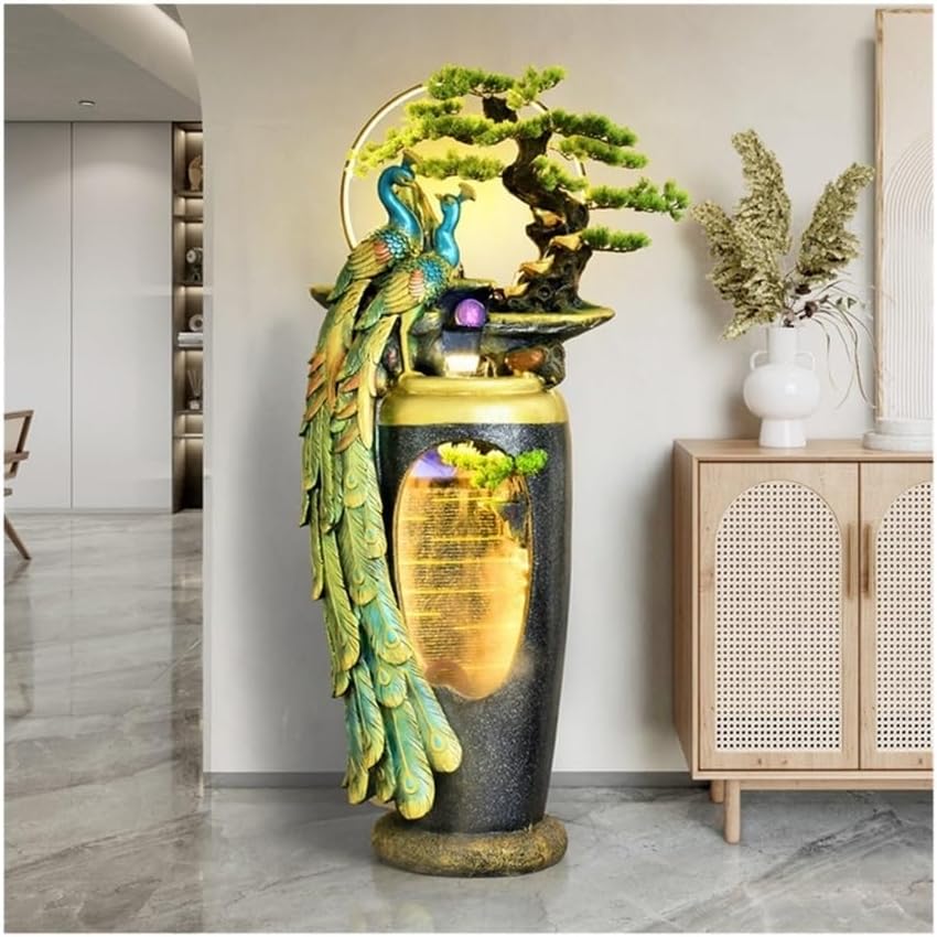 Waterfall Fountain， Flowing Water Ornament, Floor Standing Decorative Vase for Living Room, Entrance Door or Next to Tv Cabinet(Medium)