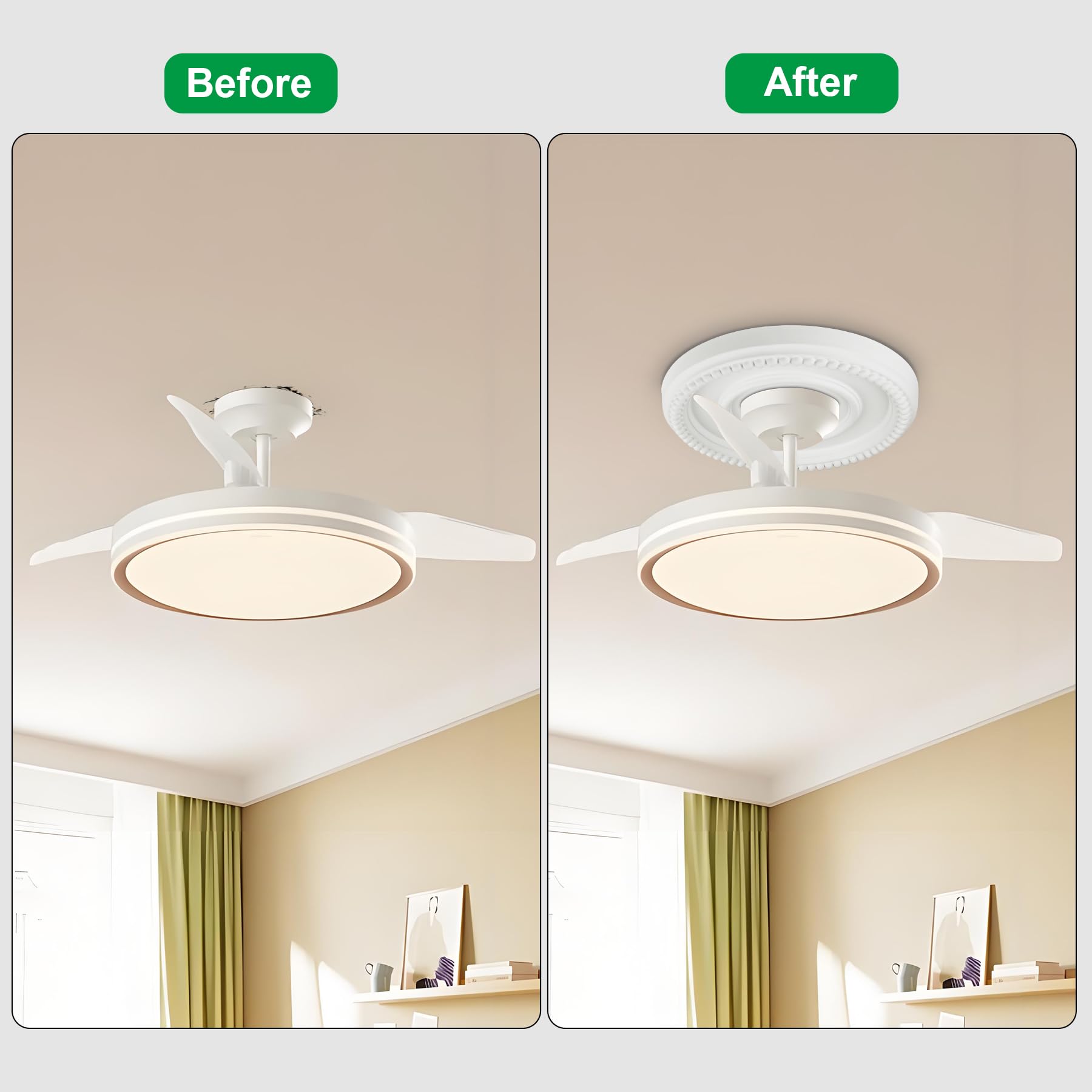 Ceiling Medallion 12-1/2" OD x 3-15/16" ID x 1-3/8"P, Ceiling Decorative Molded Round Ceiling Medallions for Chandeliers Home, White, 1 Pack — Amazon image 5
