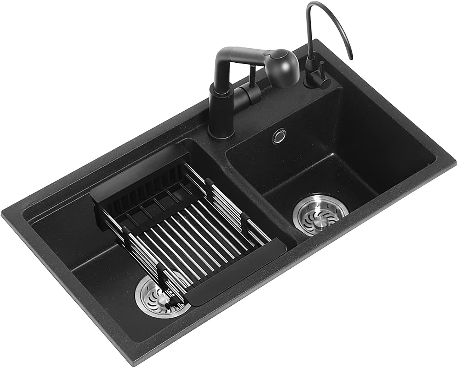 Kitchen Sink Made of Granite,Household Sink Double Bowl,Undermount Sink with Reversible Drainer,for Garage,Restaurant,Kitchen, Laundry Room,Outdoor