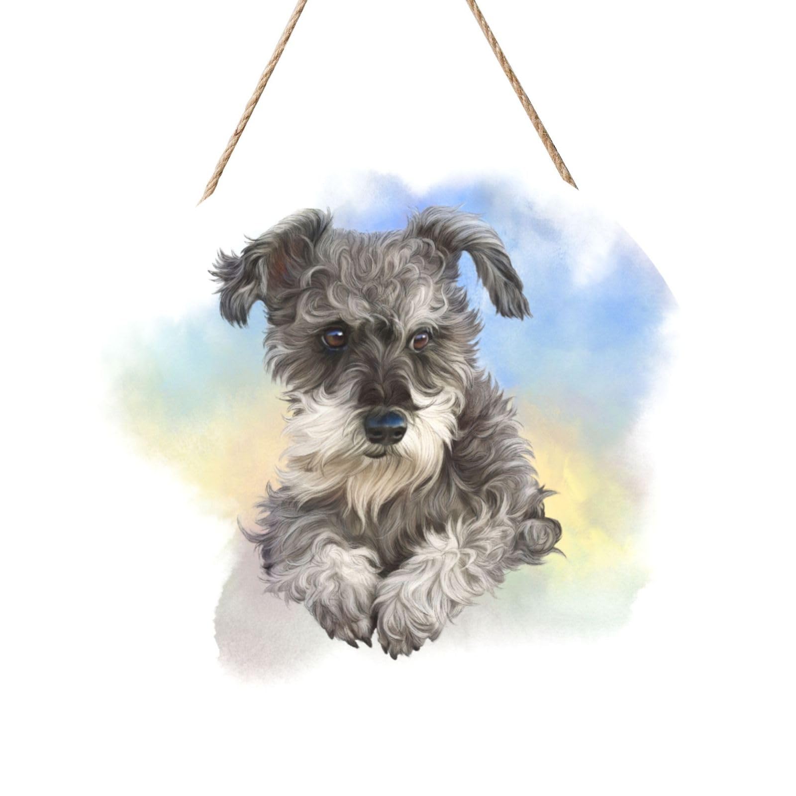 InOmak Cute Mini Schnauzer Print, Round Wood Panel Painting 12 in, Wall Hanging Painting For Home
