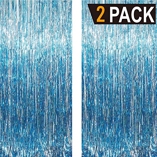 Goer 6.4 Ft X 9.8 Ft Metallic Tinsel Foil Fringe Curtains,Pack Of 2 Party Streamer Backdrop For Birthday,Graduation Decorations And New Year Eve (Light Blue) #TOP1