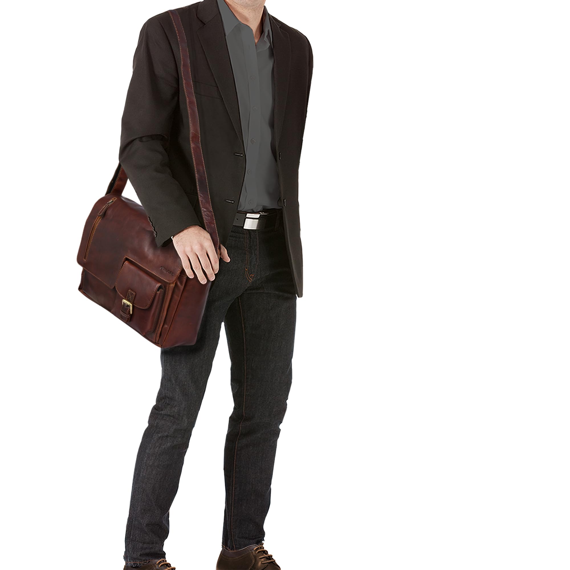 Stilord Mika Vintage Leather Laptop Bag for University Office - Dettaglio