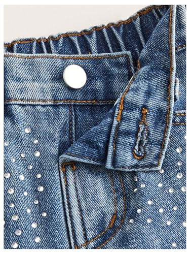 Verdusa Toddler Girl's Rhinestone Sparkly Wide Leg Jeans Streetwear Denim Pants with Pockets3