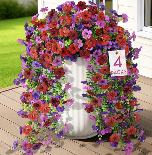 Alupssuc 4PCS Artificial Hanging Flowers UV Resistant Silk Daisy 4 Colors