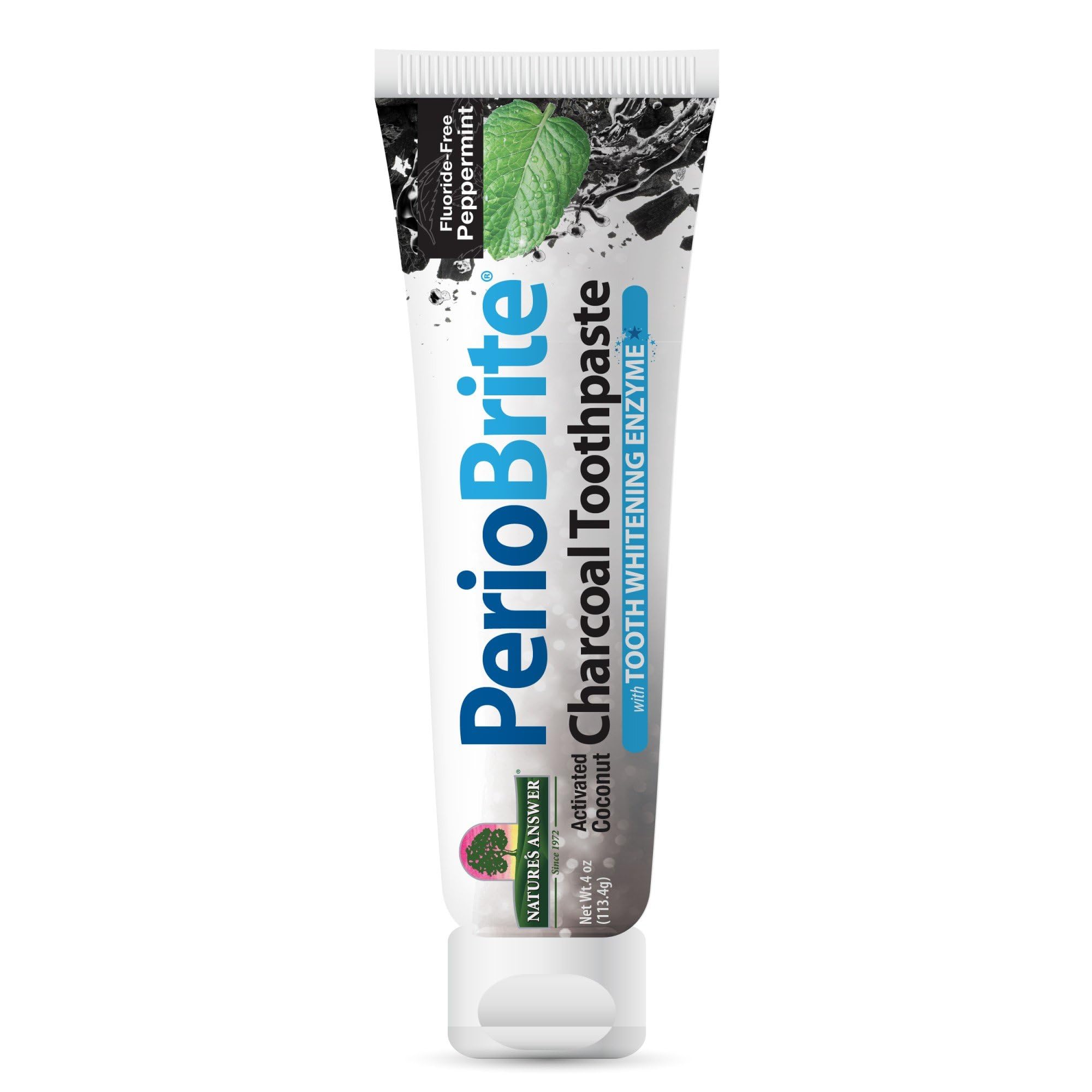 Nature's Answer Periobrite Activated Charcoal Toothpaste | Tooth Whitening, Plaque Removing, Peppermint Flavored Stain Remover | Flouride-Free, Gluten-Free, No Preservatives & Vegan 4oz