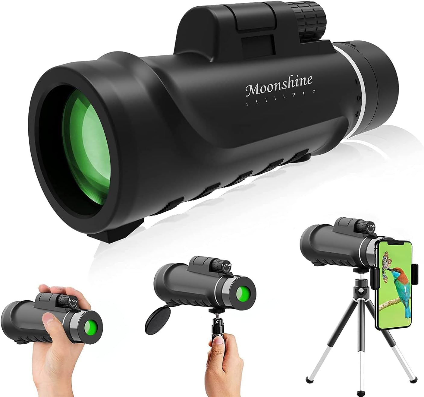 Monocular Telescope 16x52 High-Power Monocular Telescope with Smartphone Tripod, Portable Bag - Ideal for Bird Watching, Hunting, Hiking, Camping - Large Vision