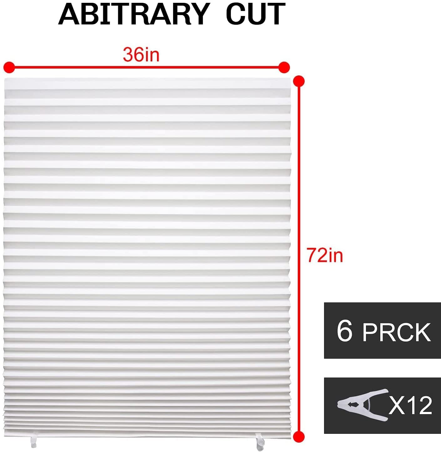 Store Plissé sans Perçage, Store Occultant Temporaire Thermo Protection Solaire pour Fenêtres, Rideau Occultant Thermiques avec 12 Clips - 6 Piece, Facile à Couper et à Installer (Blanc,90X150cm)