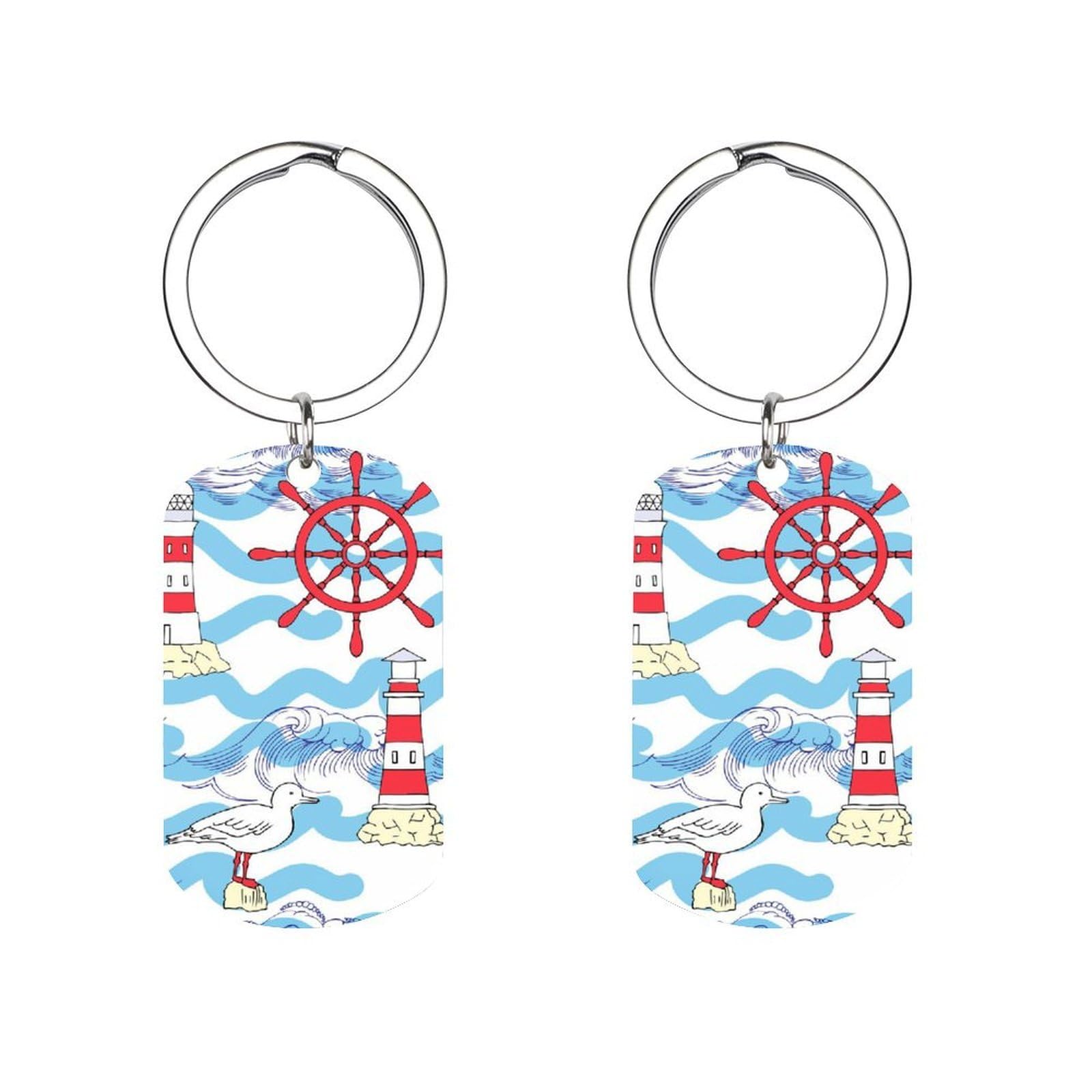 XJHMMAEASD Keychains Seagull And Lighthouse And Sea Wave Metal Keychain Keyring Hanging Ornament Key Ring