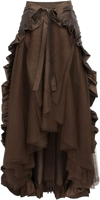 Womens Gothic Steampunk Skirt Long Victorian Ruffled Pirate Skirt High-Low Bustle Wrap Overskirt