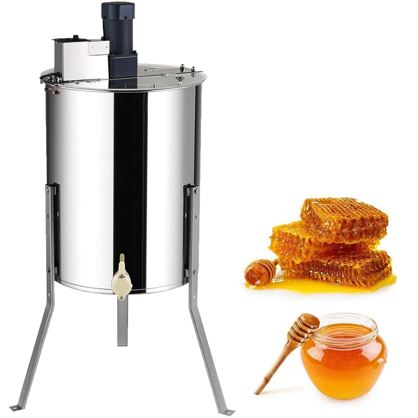 PtaTritious Electric Honey Extractor, Smart 2/3/4 Frames Beekeeping Equipment with 120W Adjustable-Speed Spinner, Stainless Steel Honey Separator for Apiary, Farm, Backyard 4Frames
