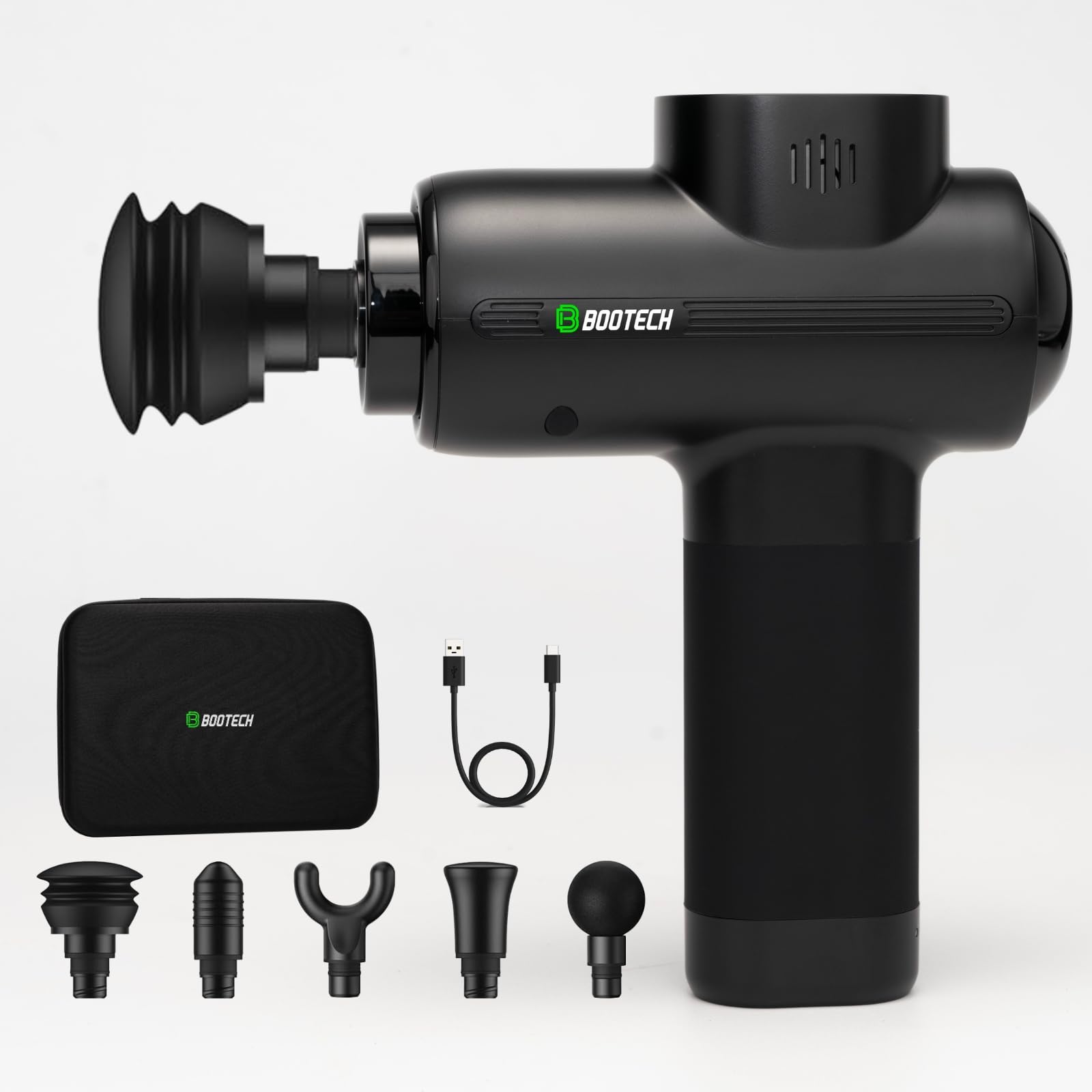 BOOTECH Pistola de Masaje Muscular, Masajeador Profesional de Tejido Profundo con 10 mm de Amplitud, Massage Gun Silencioso con 5 Cabezales& 5 Velocidades para Recuperación Deportiva, Alivio Dolor