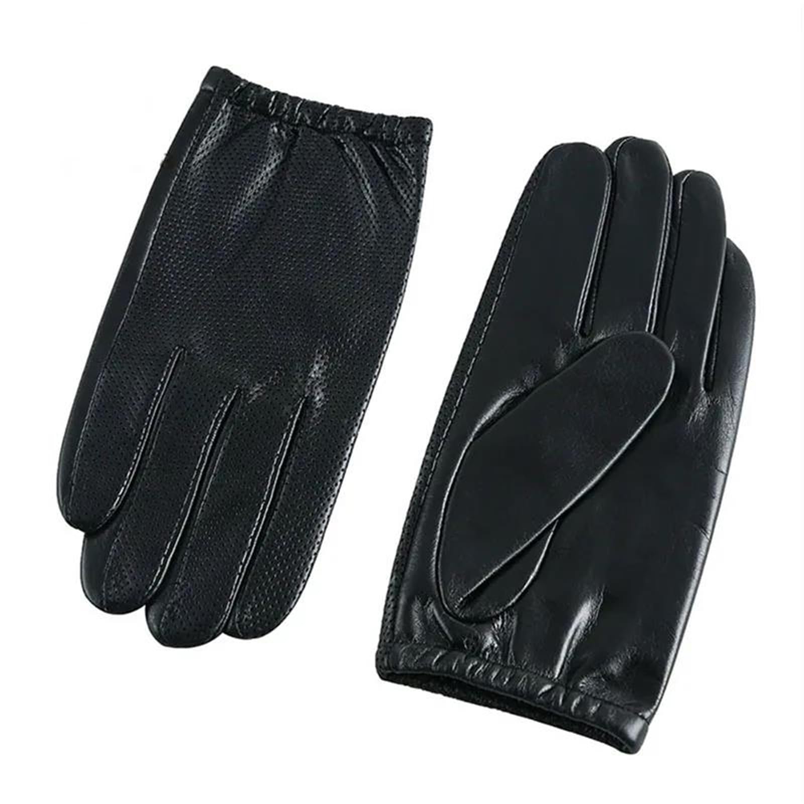 Guantes de piel de cabra auténtica para hombre, color negro, para pantalla táctil, con forro de seda fina, guantes de vestir para ciclismo y conducción