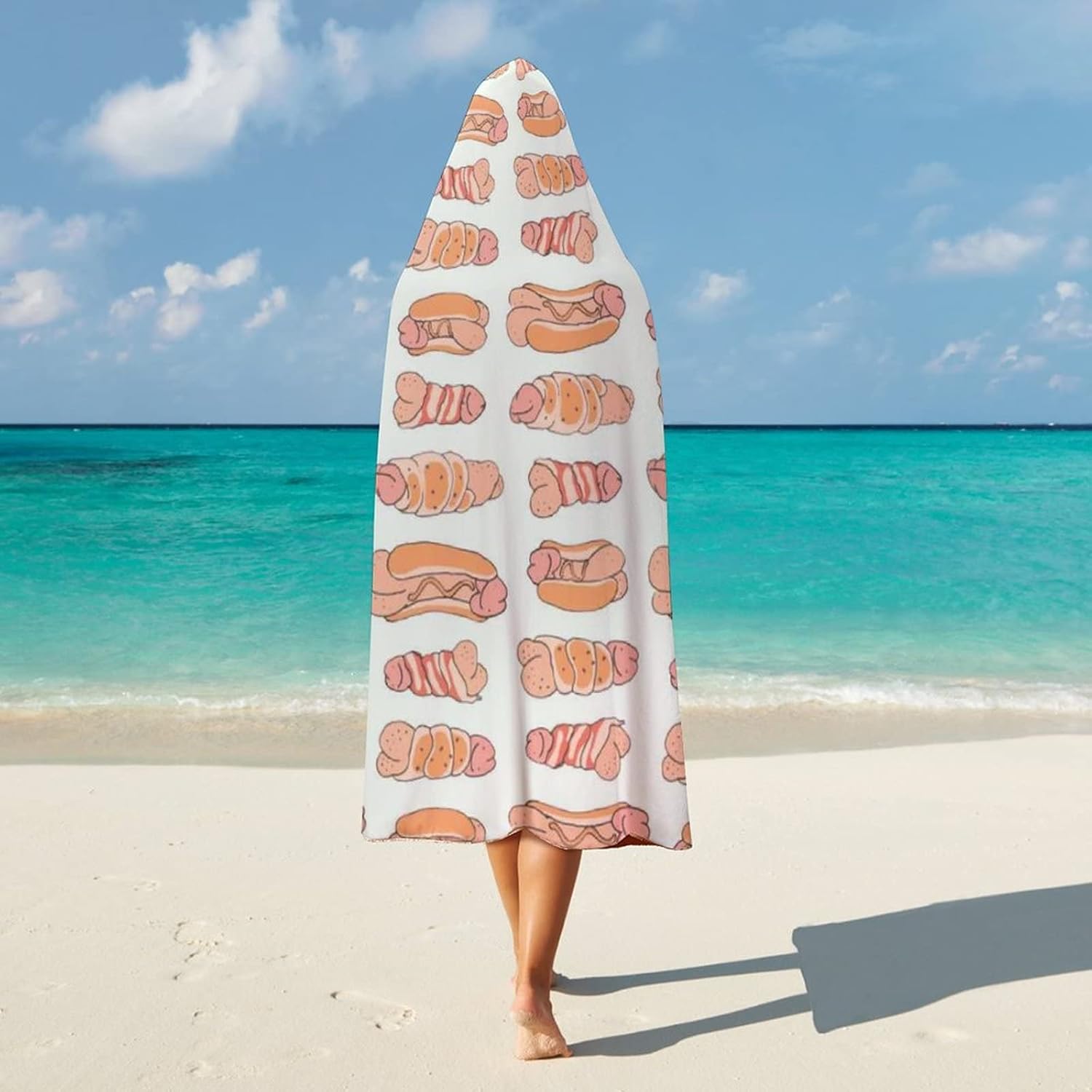 Happy Penis Dick Sweet Bacon Wrapped Wearable Hooded Blanket Soft Warm Throw Blanket Robe Cloak Wrap For Bed Sofa Bedding 40"x50"