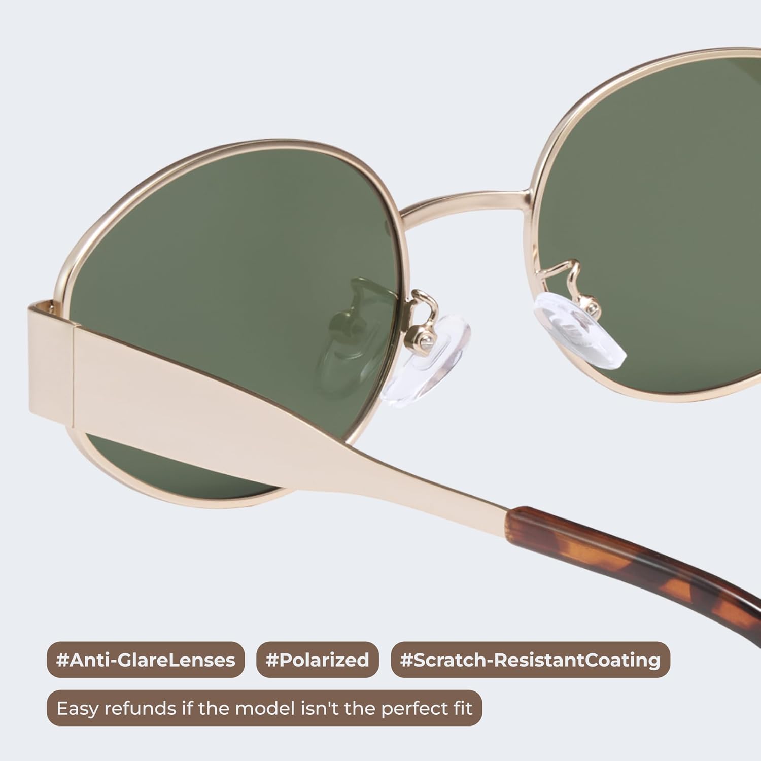 livho Retro Polarized Sunglasses - UV400 Protection, Oval Shape, Metal Frames - Matching Soft Case Inlcuded - Image 3