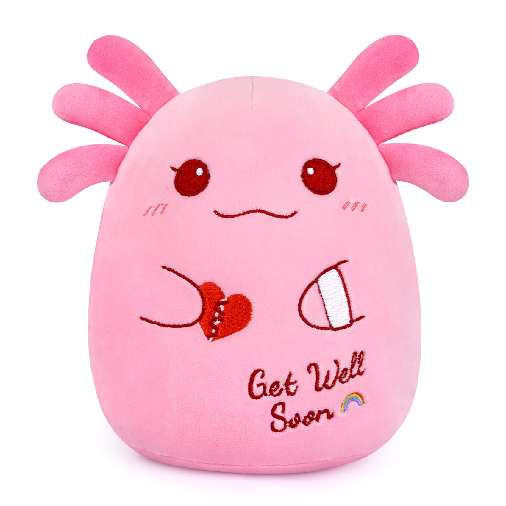 MUFEIRUO Axolotl Plush Toy, Cuddly Toy, Pink Axolotl Plush with Heart and Rainbow, Get Well Soon Plush Toy, Get Well Soon Gifts Children 4 5 6 7 8 9 10 11 12+ Years & Adults