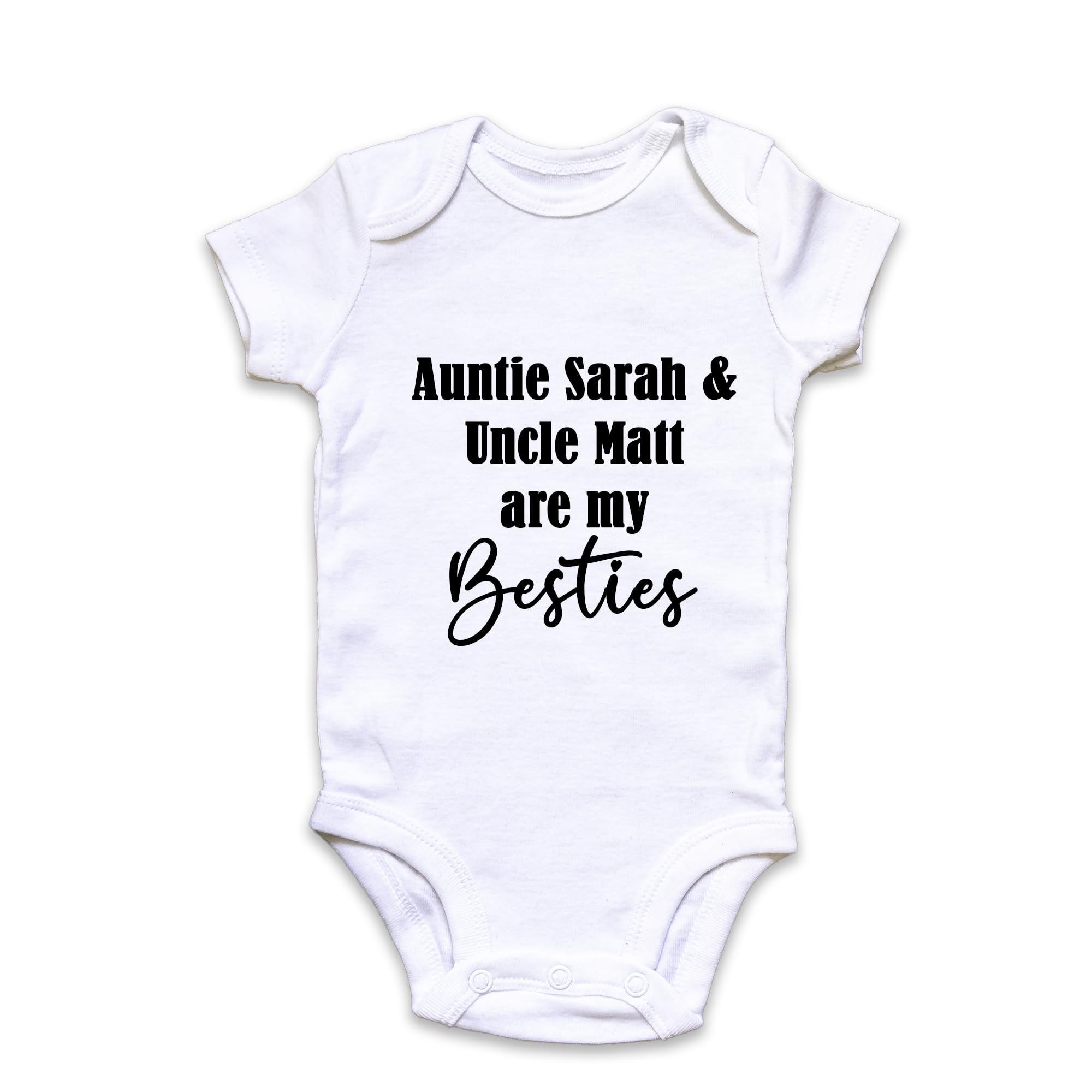 Fuzzy Cactus Personalised Auntie & Uncle Names are My Besties Baby Grow Vest - New Baby - Brother and Sister Baby Announcement - Siblings (White, Newborn)