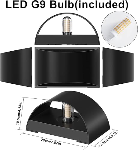 Miniatura 7 de Juego de 2 apliques de pared modernos - Blanco cálido 3000K 10W LED aplique de pared para interiores, exteriores, IP65 impermeable, cableado, arriba