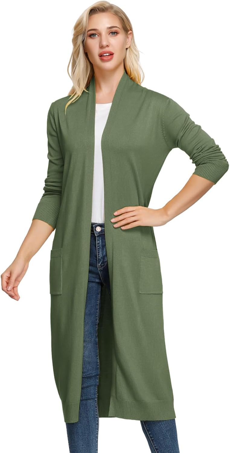 GRACE KARIN Essential Solid Open Front Maxi Long Knitted Cardigan Sweater for Women - Image 5