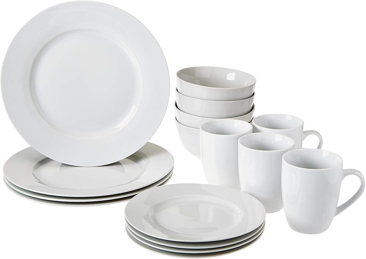 Amazon Basics Dinnerware Set for 4, 16-Piece AB-Grade Porcelain Plates Bowls, Microwave Dishwasher Safe, White