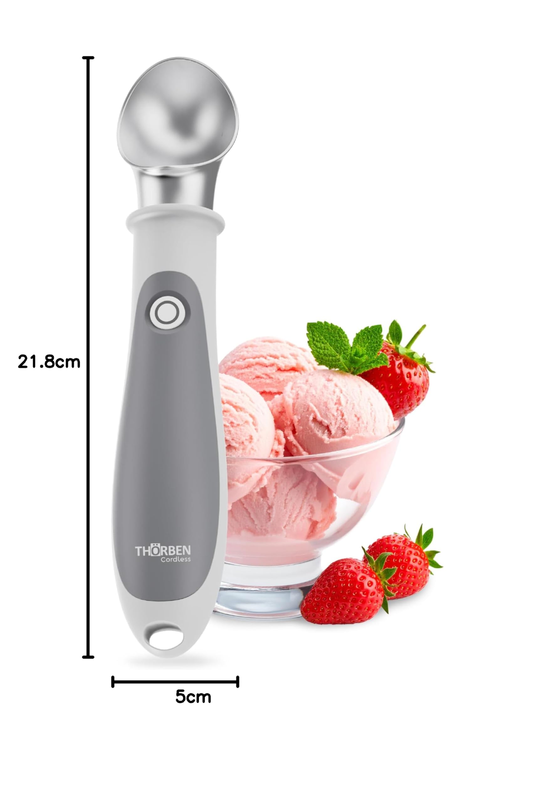 Thörben Cuillère à glace électrique chauffée, rechargeable USB-C, double niveau de chaleur 45 °C et 60 °C, pour prendre de la glace facilement et sans effort, matériaux de qualité alimentaire