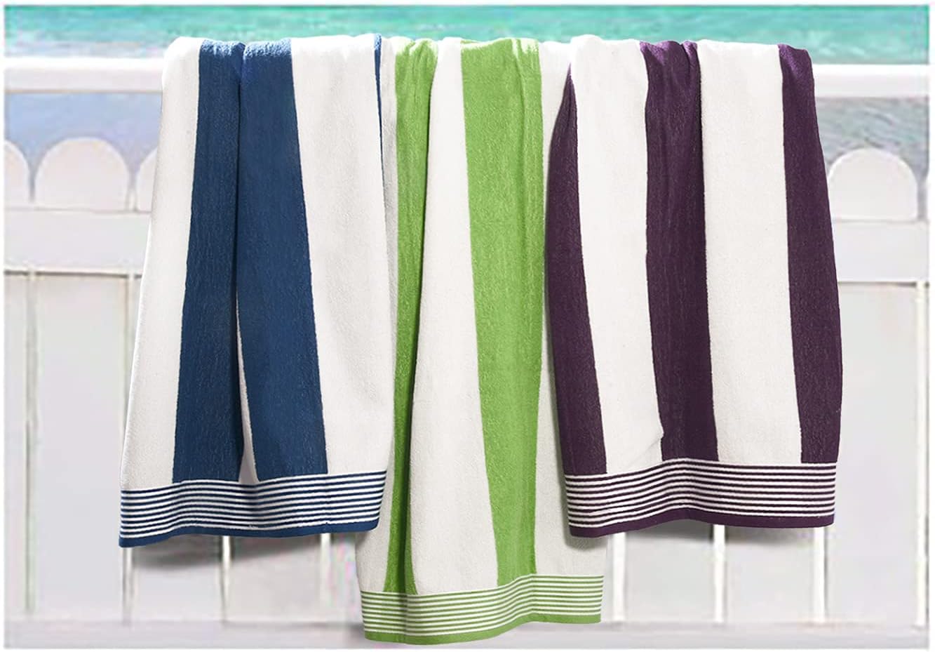 Terry Cabana Ultimate Stripe Beach Towel and Hotel Pool Towel (30 X 60 inches ) - 6 Pack (Purple, Royal Blue, Turquoise, Green, Orange, Pink) : Home & Kitchen