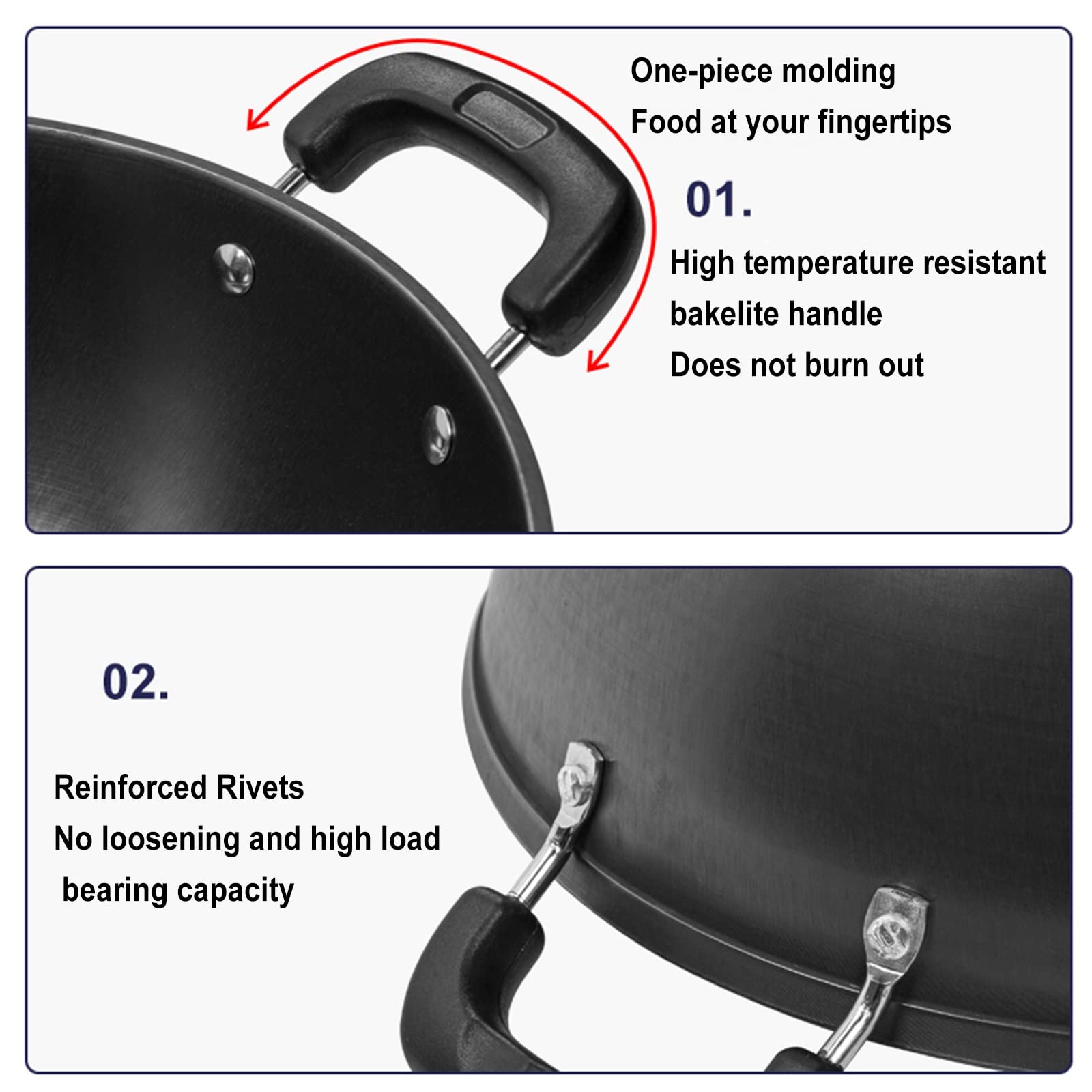 IMPREC Sartén De Inducción, Sartén Wok De Acero Al Carbono Wok De Fondo Planos con Tapa Wok De Acero Al Carbono For Estufas Eléctricas De Inducción Y Gas (Color : Noir, Size : 30x12cm)