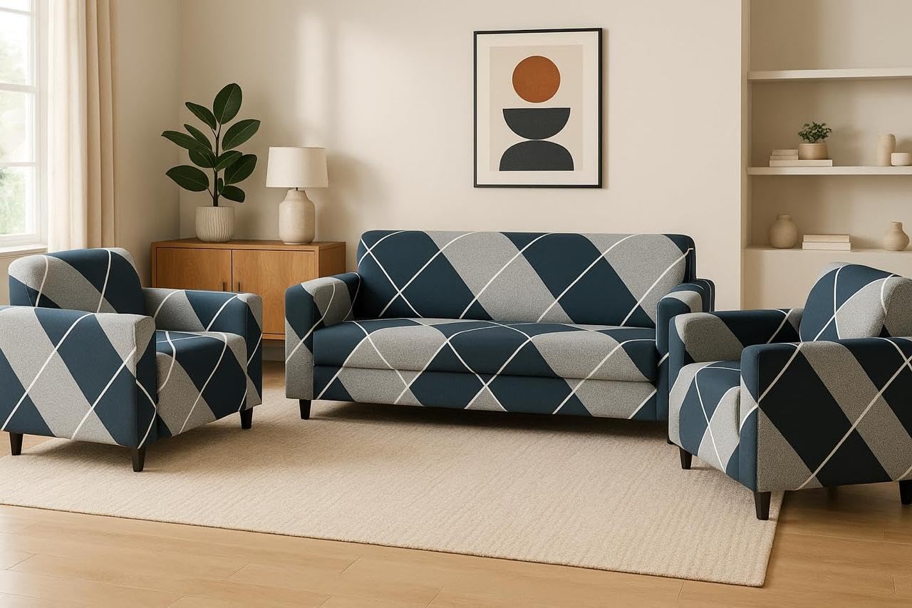Digital Print Sofa Cover Fully Covered 5 Seater Sofa Cover Non-Slip Sticky Elastic Stretchable Sofa Set Slipcover, 5 Seater (3+1+1) (Grey)-image-20