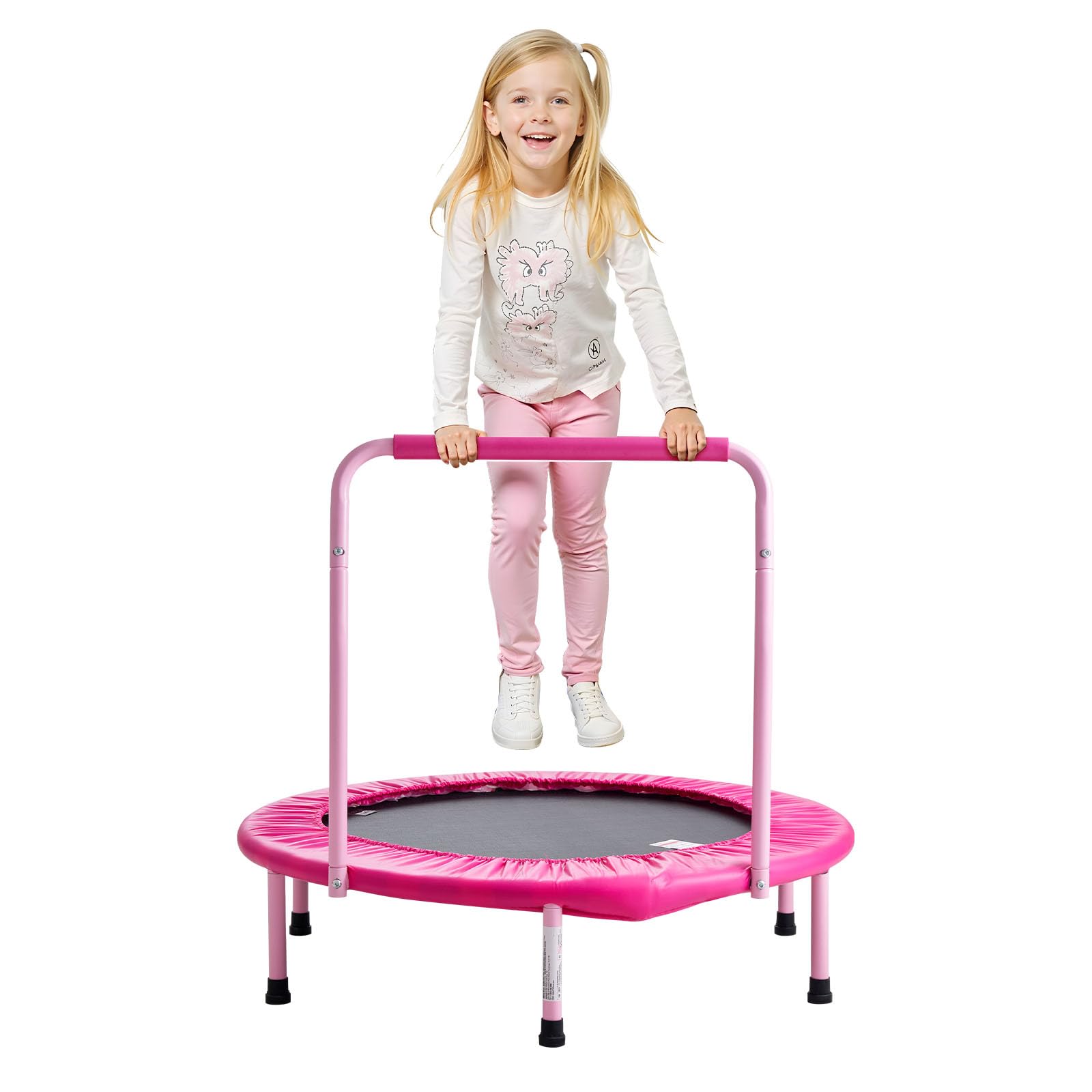 VEVOR Mini Trampoline Pliable pour Enfant, 955 x 750 mm, Fitness rebounder pour Tout-Petits avec poignée, Cadeau d'anniversaire pour Enfants de 3 Ans et Plus, garçons et Filles pour s'amuser, Rose