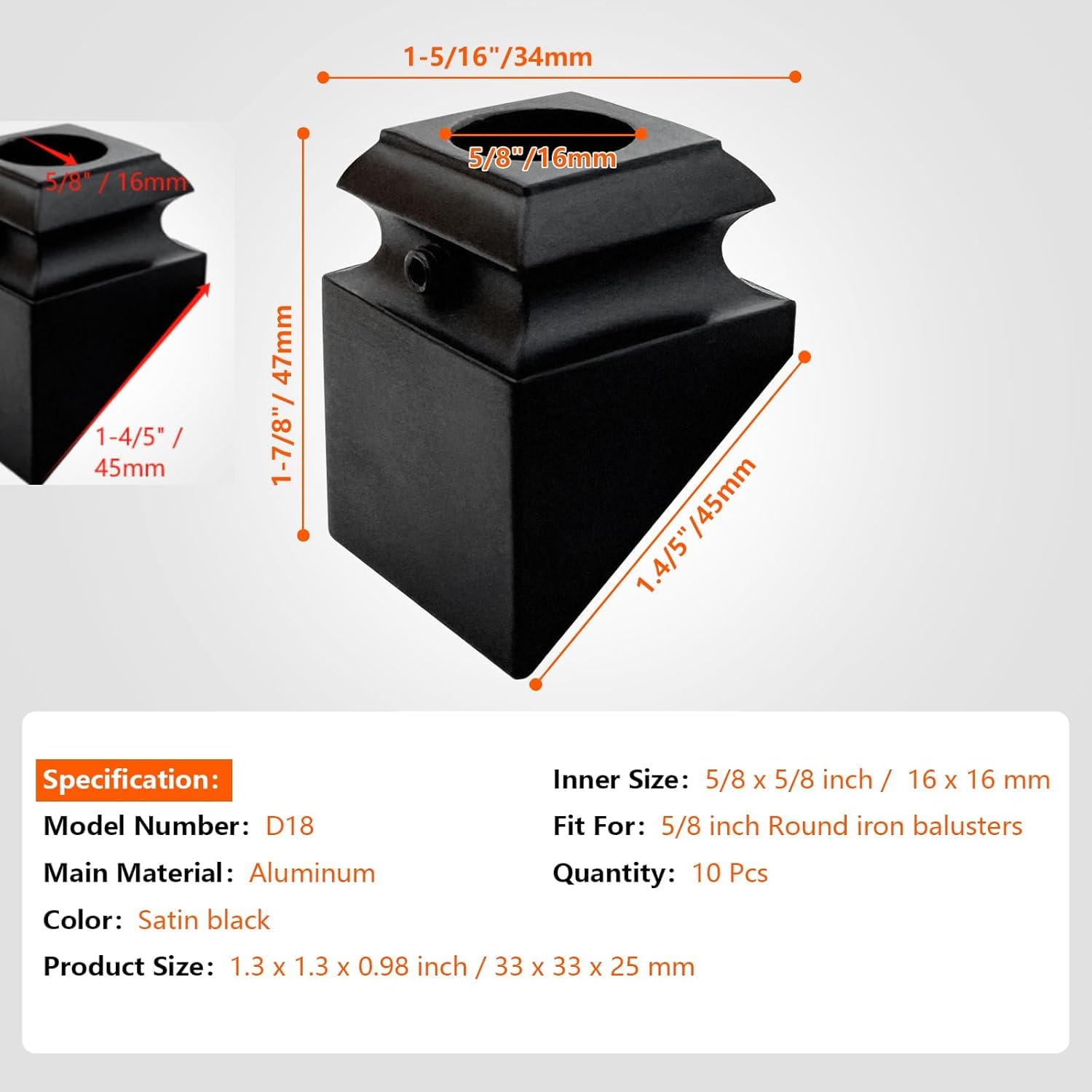 Iron Balusters Slant Shoes - Aluminum Alloy Staircases Shoes for 5/8 Inch Round Interior Balusters, Wrought Iron Spindle Shoes with Screws, Matte Black - Set of 30