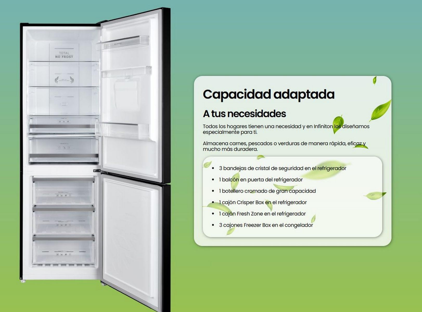 INFINITON Frigorifico Combi FGC-A185ND, 315 Litros, 185 cm de Altura, Ancho de 60 cm, Inverter, Dispensador de Agua con 2L de Capacidad, D, Dark Inox
