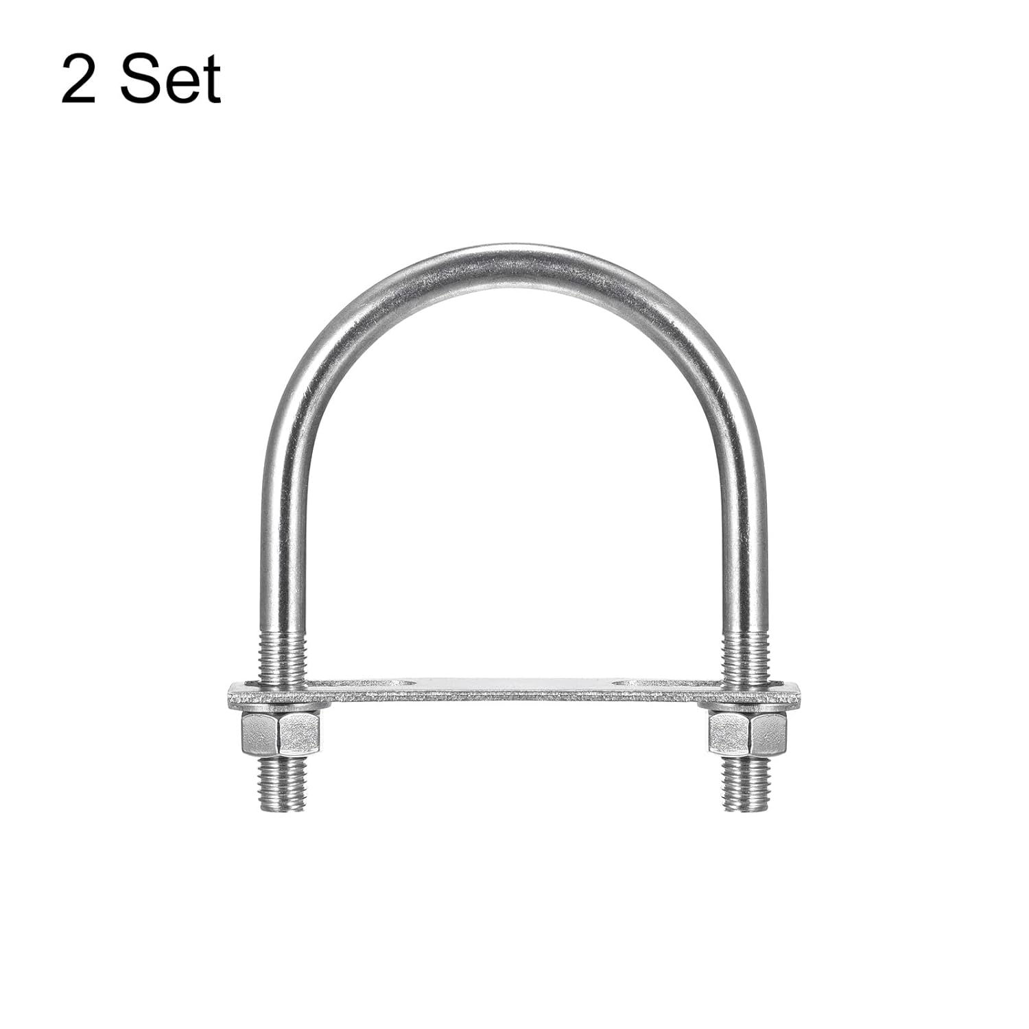 uxcell Round U-Bolts, 2 Sets 91mm(3.58") Inner Width 127mm Length M12 304 Stainless Steel U Clamp Bolt with Nuts Washers and Plates, for Boat Trailer