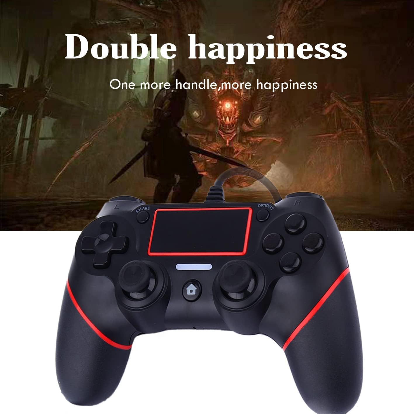 Intckwan Kabelgebunden Game Controller für PS-4 / Pro/Slim/Laptop/PC(win7/8/10), Wired Gamepad Joystick mit Vibration und Anti-Rutsch-Griff, Ergonomie(Schwarz & Rot)