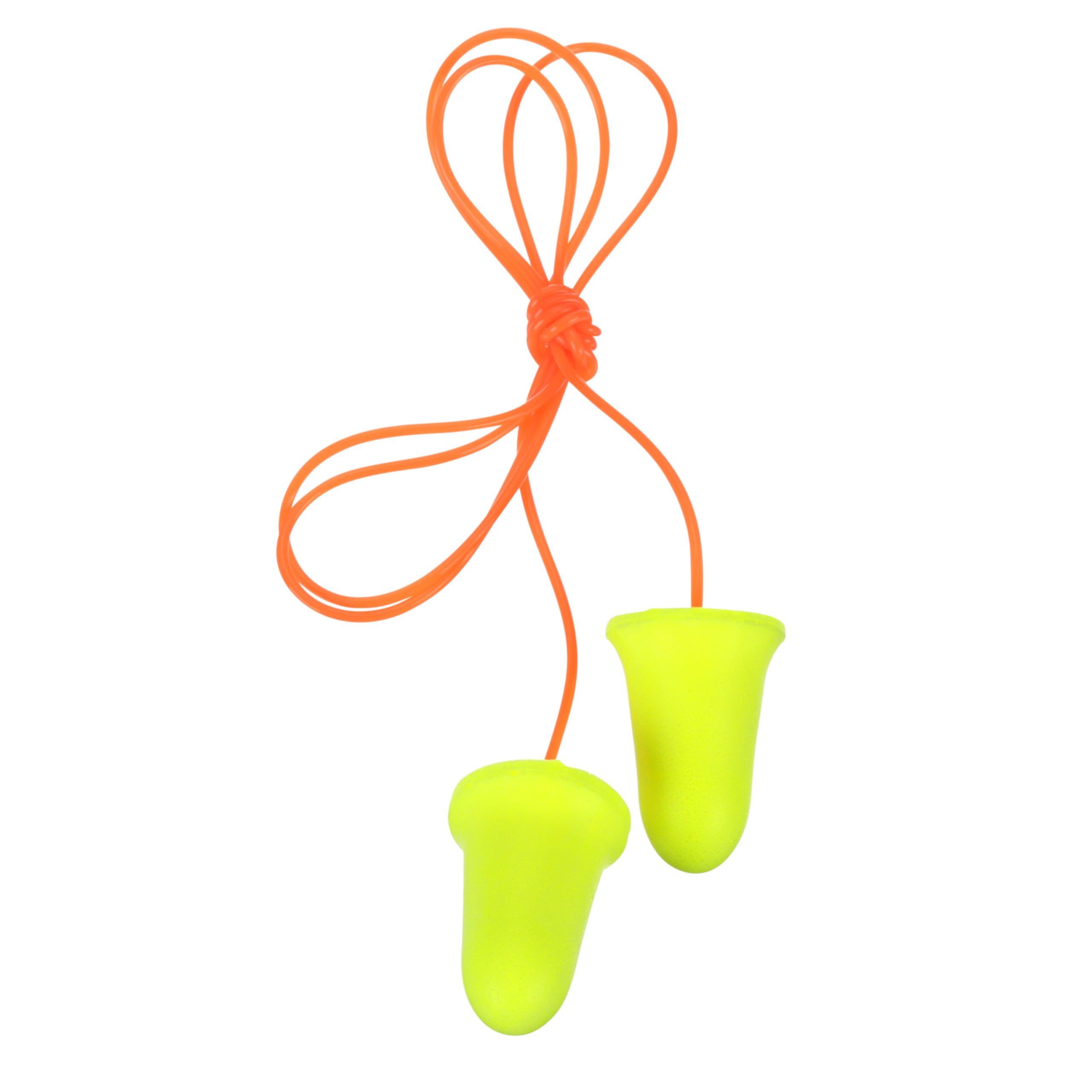 Ear Plugs, 200 Pairs/Box, E-A-Rsoft FX 312-1260, Corded, Disposable Foam Earplugs, Noise Reduction Rating NRR 33, Drilling, Grinding, Machining, Sawing, Sanding, Welding, 1 Pair per Poly Bag