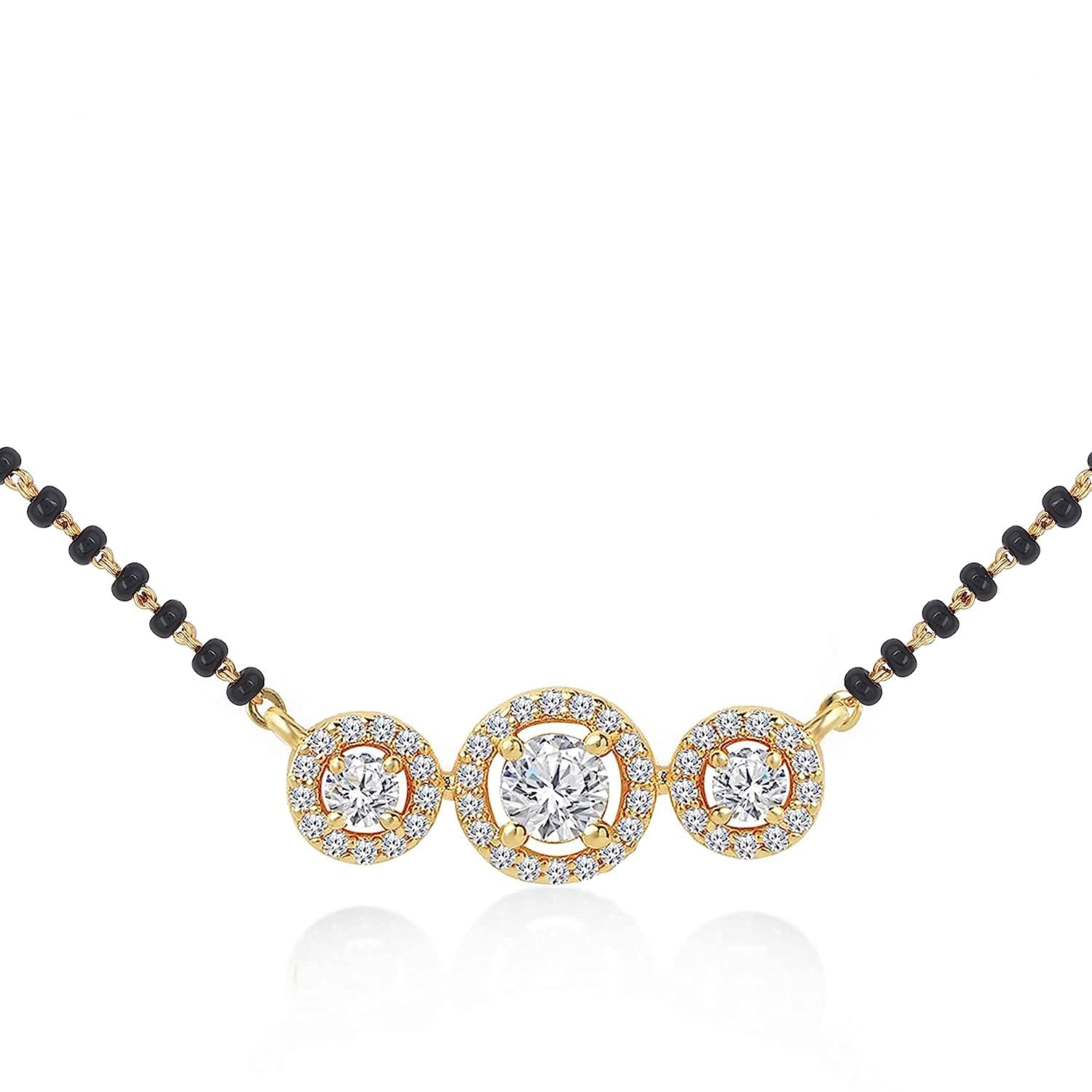 COLOUR OUR DREAMS Stylish Three Stone Pendant Necklace Black Beads Mangalsutra For Women With Extendable Chain (B0CBMDBNSD) Amazon Price History, Amazon Price Tracker