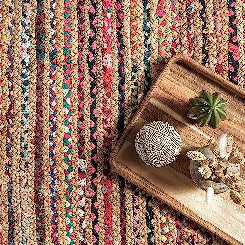 Image of Handwoven 2x2 feet Round Jute Square Rug, Natural Fibers, Braided Reversible Carpet for Stylish Bedroom Living Room Dining Room Kids Room (2x2 feet, Multicolor)