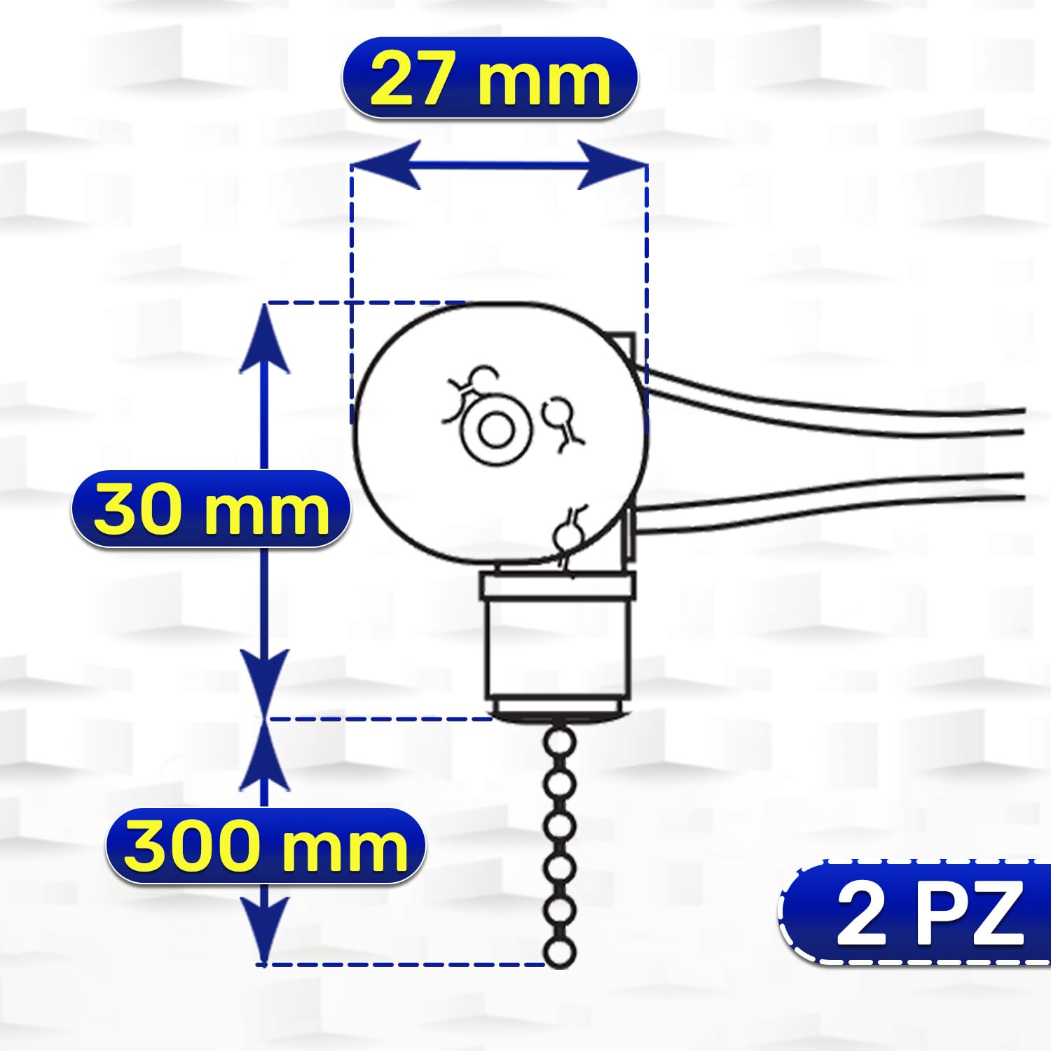 2 Pezzi Interruttore a Corda per Luce con Catena da 300 mm 750W 220-240V - Garanzia di 10 Anni - MONTERAL