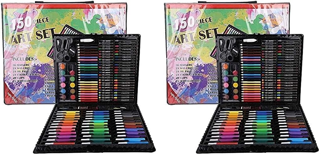 INNOVATIVE 150 Pcs Deluxe Art Set Art Supplies for Kids,Painting Sketching Color Pencils Crayon Oil Pastel Watercolor Markers for Beginners and Children Suitable for Painting Birthday Gift Set (Black)