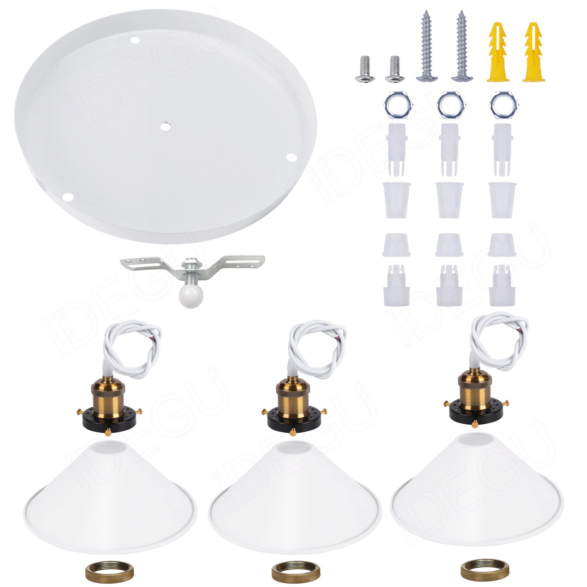 iDEGU 3 Luci Lampadario a Sospensione Vintage Industriale 22CM Lampada a Sospensione Design Retrò in Metallo E27 Illuminazione Lampada da Soffitto per Cucina Camera da Letto Soggiorno (Bianco)