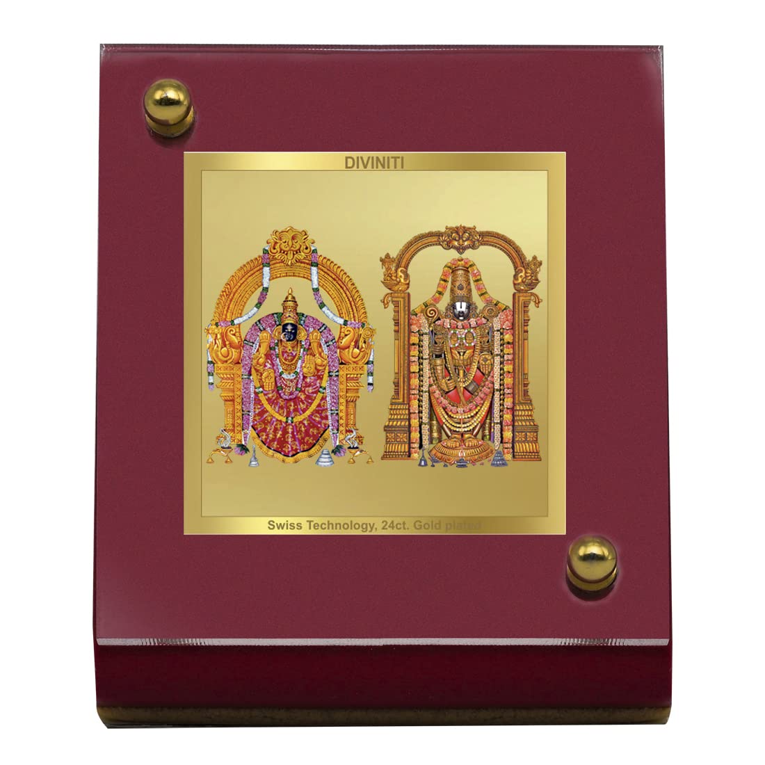 DIVINITI Padmawati Balaji Photo Frame for Car Dashboard, Car Idol, Table Decor|MDF 1B wooden Frame with 24K Gold Plated Foil|Religious Frame For Pooja, Prayer and Gift (6.5x5.5 cm)