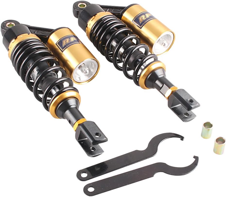 Mallofusa 280mm Pair Rear Motorcycle Air Shock Absorbers Suspension Eye to Clevis Universal Compatible for Kawasaki Honda Yamaha Suzuki Black & Gold